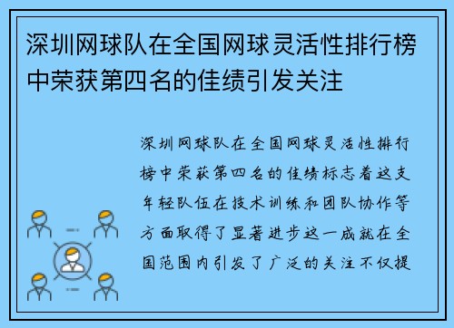 深圳网球队在全国网球灵活性排行榜中荣获第四名的佳绩引发关注