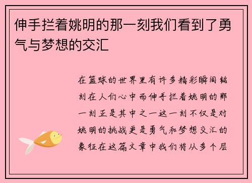 伸手拦着姚明的那一刻我们看到了勇气与梦想的交汇